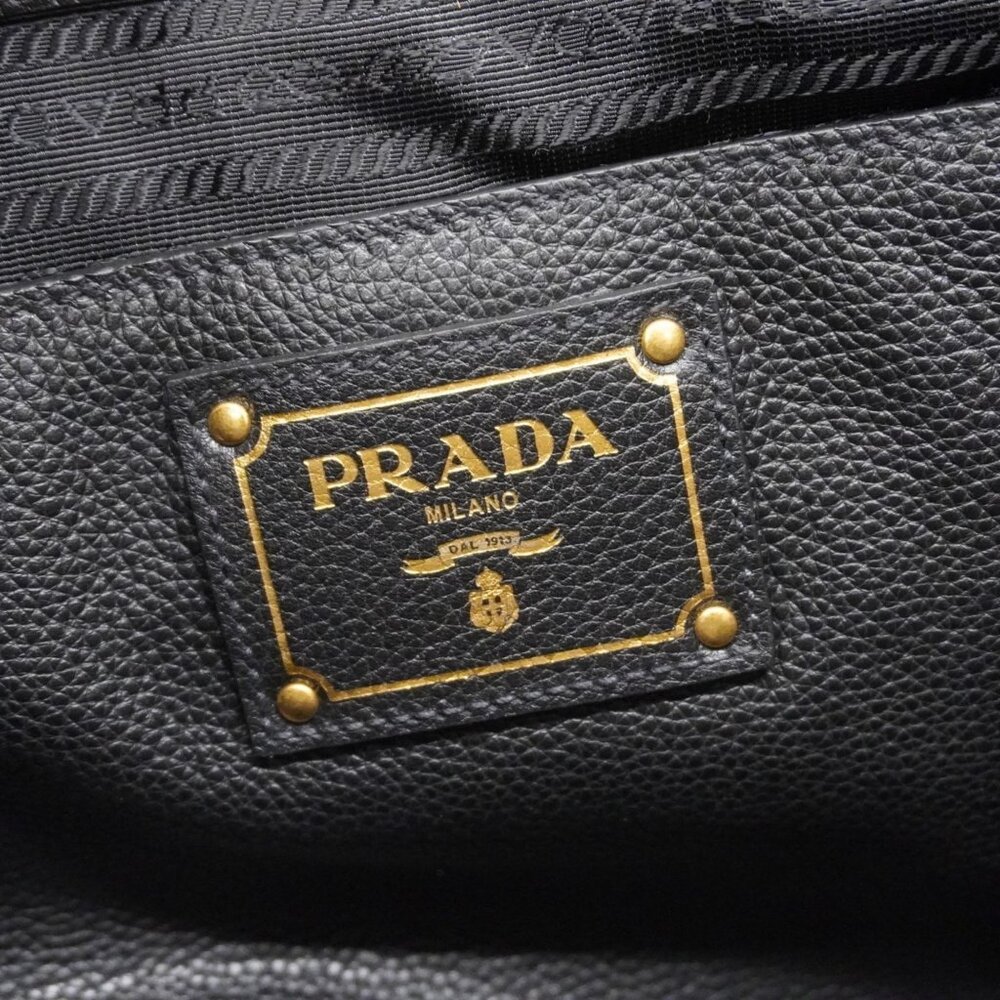 PRADA Black Leather Tote Bag with Gold Hardware - Picture 8 of 11